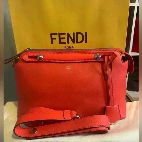 Fendi Medium Orange Leather 2Way Handbag Shoulder Bag Pre-Owned